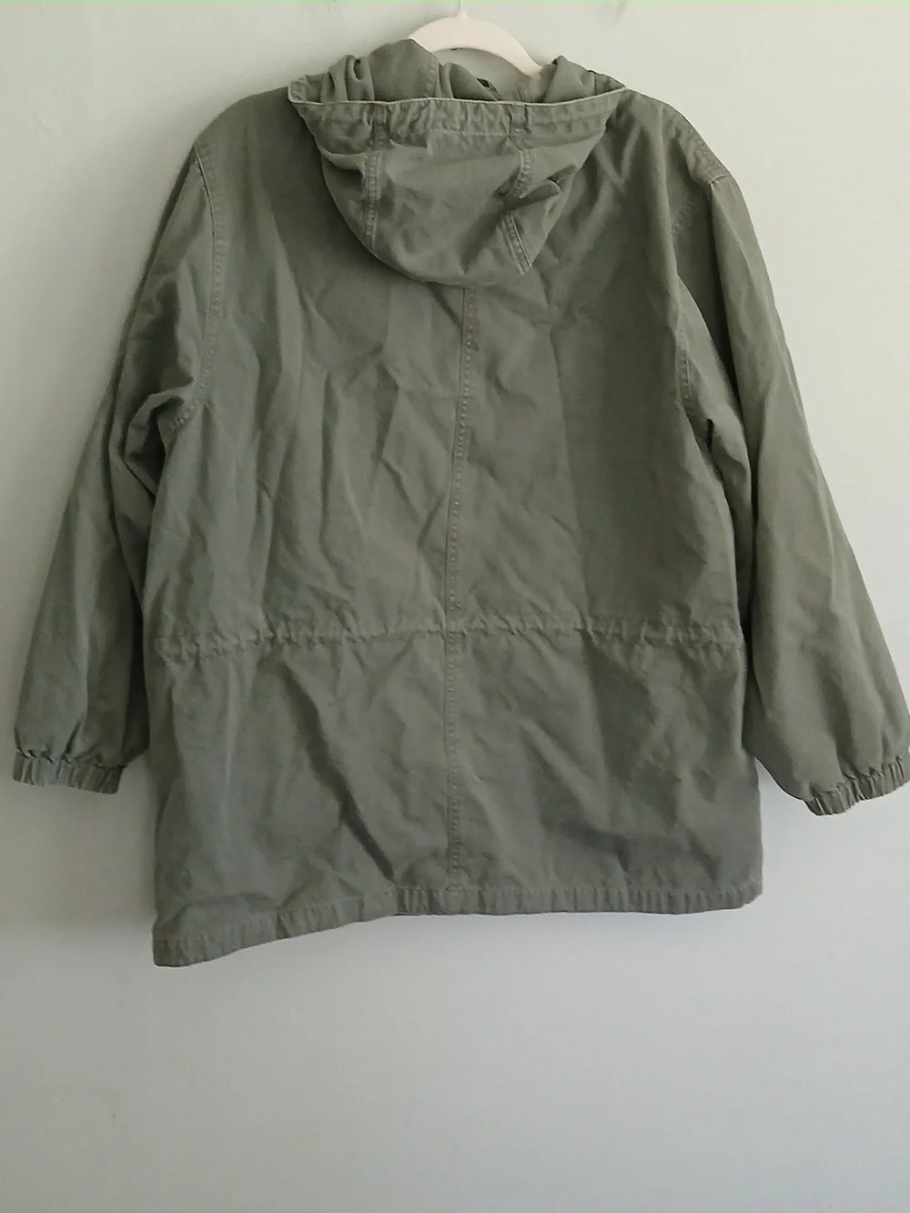 Eddie Bauer Women's Vintage Olive Green Chore Coat Zip Up With Hood Size Large